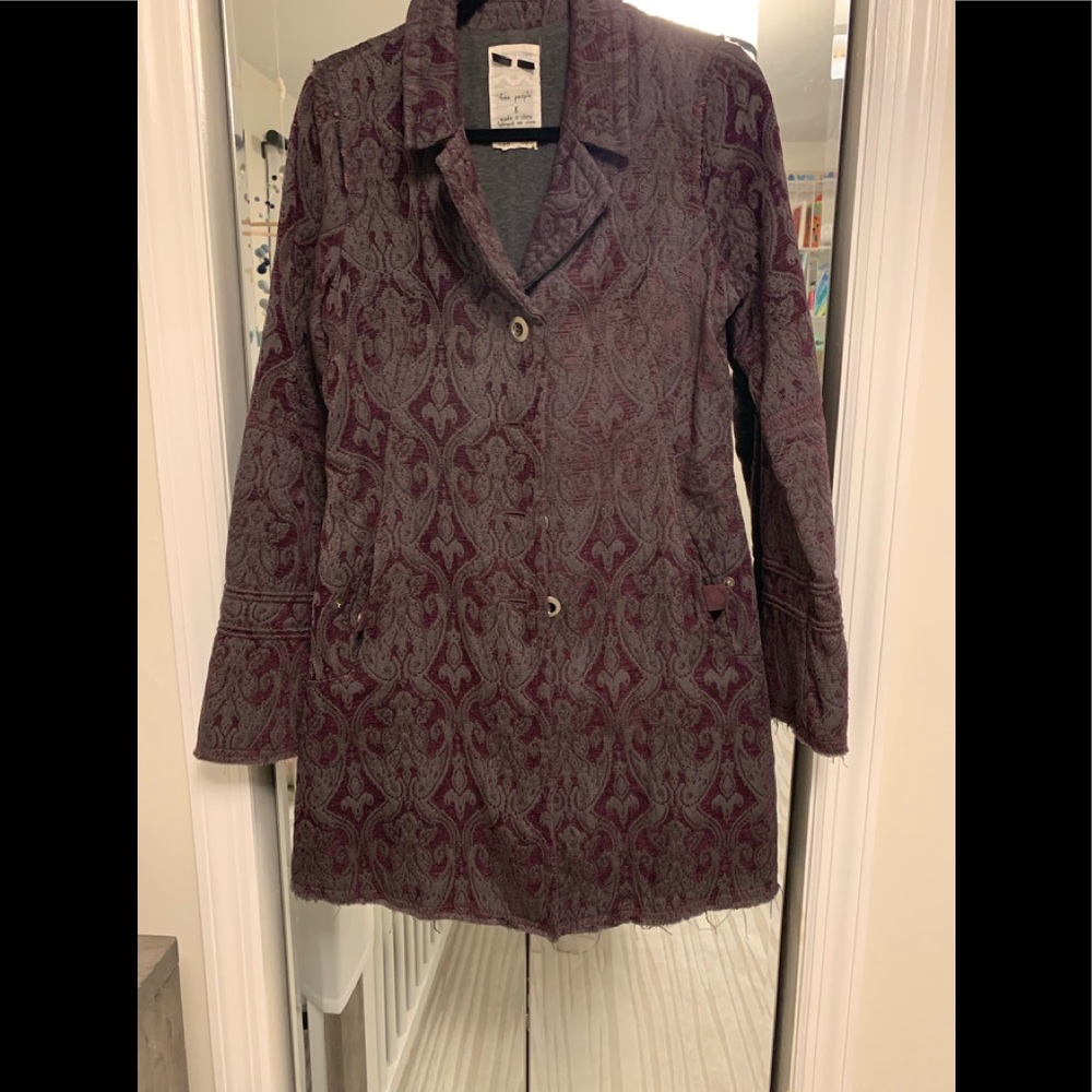 Free People purple/gray jacquard coat